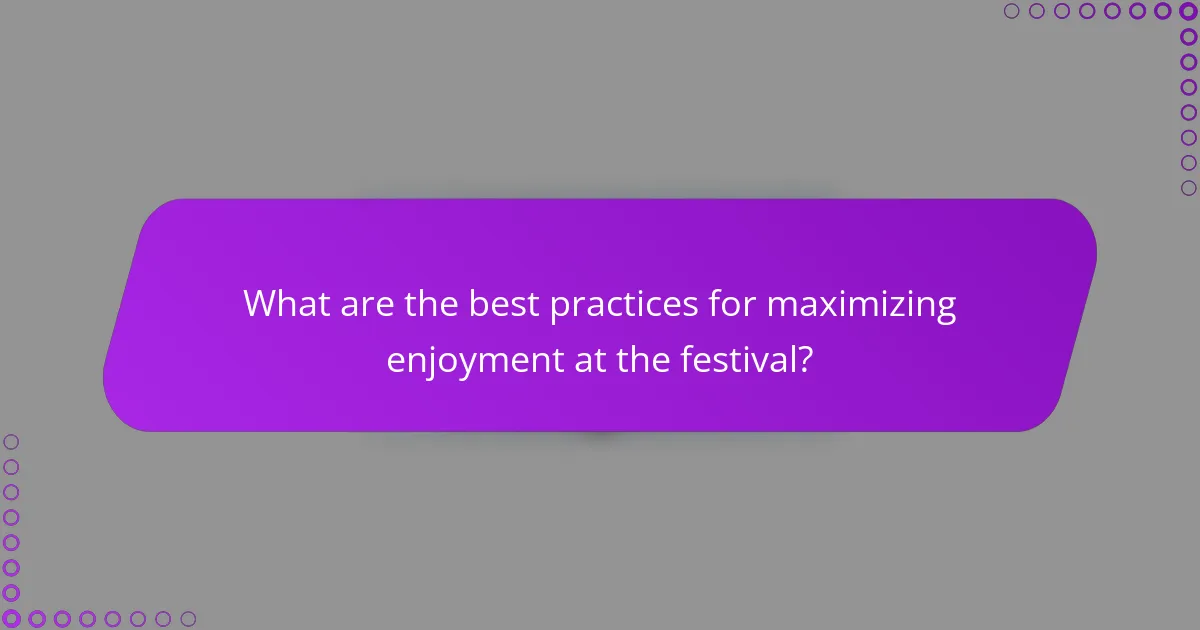 What are the best practices for maximizing enjoyment at the festival?